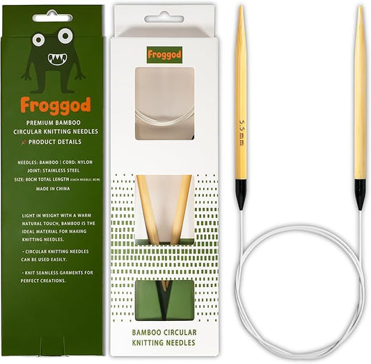 Froggod Bamboo Circular Knitting Needles Size 9 – 3.15-inch Bamboo Knitting Needle Tips, 31.5-inch Total Length, Lightweight Wooden Needles
