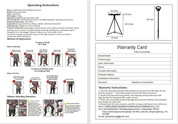 Walking Cane with Seat for Men & Women, Lightweight Anti-Slip Walking Stick with Carry Bag, Portable Stool for Senior & Adults, Foldable Cane Chair for Travel Hiking