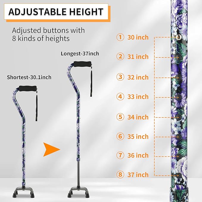 LIXIANG Walking Canes Stablize Women Quad Canes for Seniors & Adults Foldable Adjustable for Men & Women Heavy Duty Freestanding Cane for People with Leg Injuries 3 footings