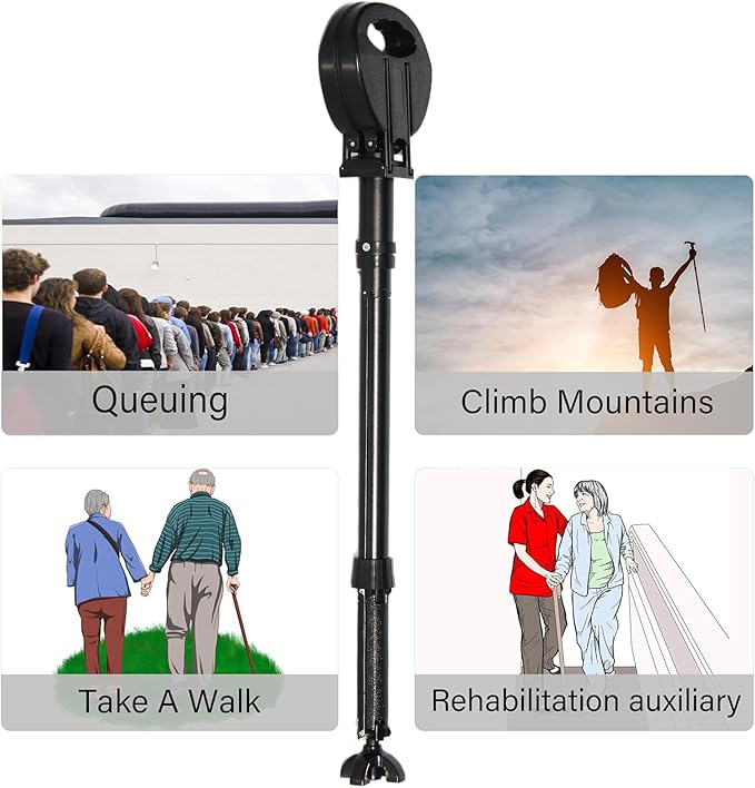 Cane with Seat Portable Walking Stick Folding Chair Lightweight Aluminum Mobility Aid Crutch Chair Height Adjustable with Carry Bag for Seniors Elderly Handicap Waiting/Queuing/Fishing