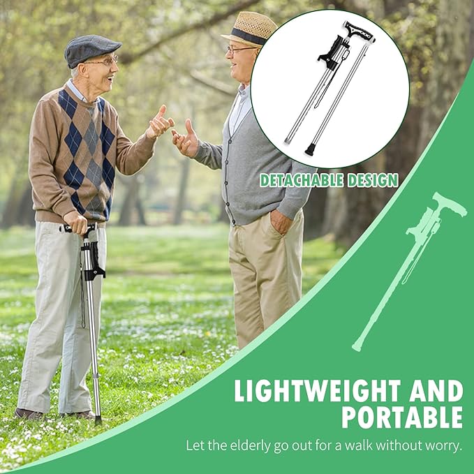 Hold 440 Lbs Walking Cane for Men & Women Aluminum Alloy Lightweight Height Adjustable Walking Stick Heavy Duty Foldbale Free Standing Cane with LED for Seniors Adults