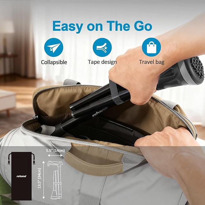 REHAND Walking Cane - Foldable, Adjustable, Collapsible Walking Canes for Men & Women, Heavy Duty All Terrain Tip, with Travel Bag | Walking Sticks for Seniors & Adults