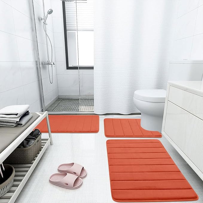 Buganda Memory Foam Bath Mat, 47" x 20", Ultra Soft and Non-Slip Bathroom Rugs, Water Absorbent and Machine Washable Bath Rug Runner for Bathroom, Shower, and Tub, Coral