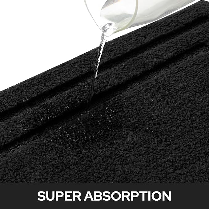 HOMEIDEAS Bathroom Rugs Sets 2 Piece, Super Soft and Absorbent Non Slip Microfiber Machine Washable Bath Mat Set (20" x 32" + 16" x 24", Black)