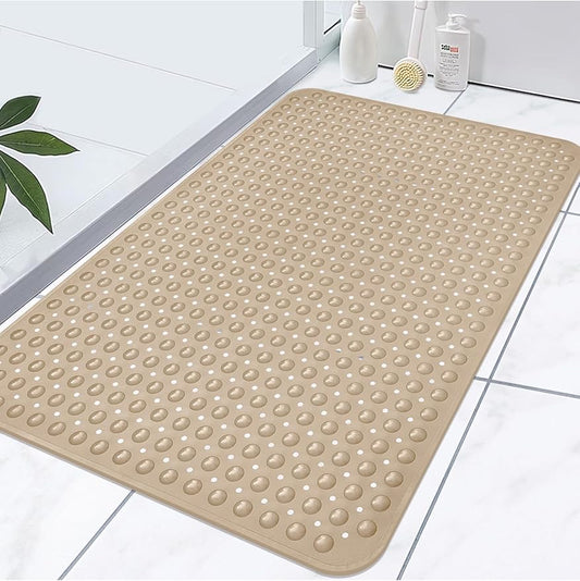 Extra Large Shower Mat, Yonala 47.2 x 31.5 Inch Non Slip Shower Mats for Inside Shower with Drain Hole and Suction Cups, Soft Trimmable TPE Anti Slip Shower Mat for Walk in Shower Stall, Heavy Mat