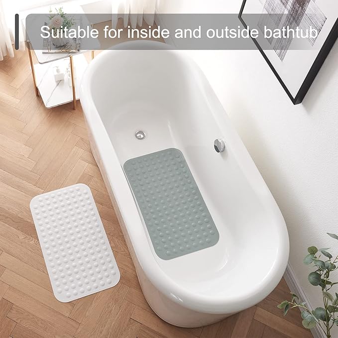Yanzifly Bathtub Mat Non Slip Bath Mat for Tub Silicone Soft Bath Tub Mat Non Slip Shower Mats, Suction Cups Bath Tub Anti Slip Matt for Family Use, Machine Washable-Grey