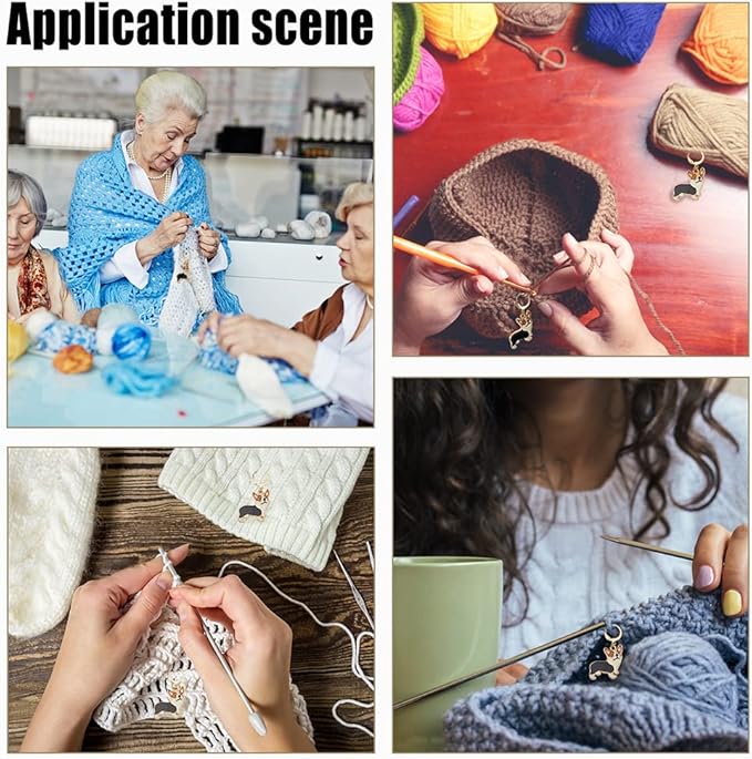 NBEADS 24 Pcs Dog Charms, Black Corgi Alloy Enamel Crochet Stitch Markers with Removable Locking Clasp for Sewing Accessories & Jewelry Making