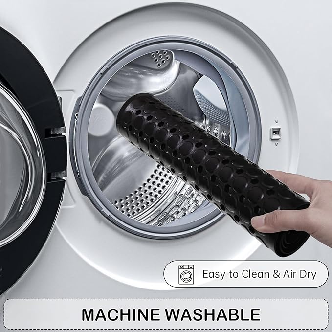 Linoows Non-Slip Bathtub and Shower Mats, Power Grip Bath Mat 35 x 16.3 Inch with Suction Cups and Drain Holes for Tub Bathroom Floor Safety, Machine Washable Soft Bathmat, Black