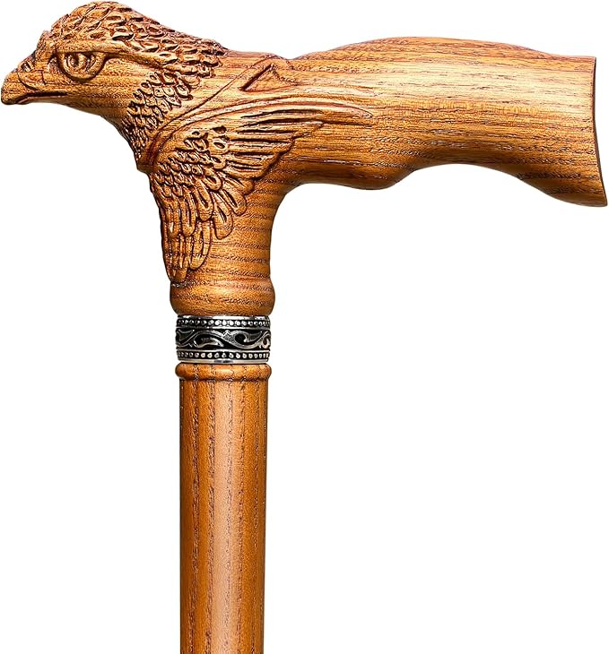 Hand Carved Wooden Walking Cane USA Made Eagle Carved Ergonomic Elegant Wood Canes for Men and Women Support up to 400 lbs Provide Stable Canes for Seniors for Daily Use and Gift Giving