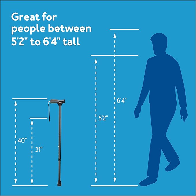 Carex Soft Grip Walking Cane - Height Adjustable Cane with Wrist Strap - Latex Free Soft Cushion Handle, Black Cane, Walking Cane for Women and Walking Cane for Men