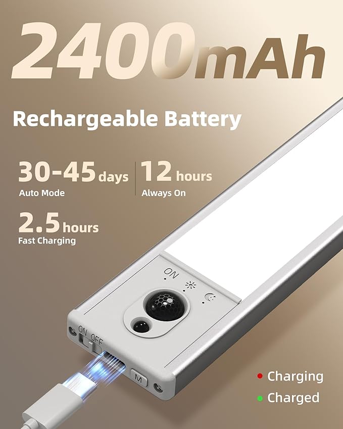 EZVALO Under Cabinet Lighting with Charging Station, Rechargeable Motion Sensor Light Indoor, Dimmable Closet Lights Wireless, 5700K, Motion Activated Under Counter Lights for Kitchen,Pantry(3 Pcs)