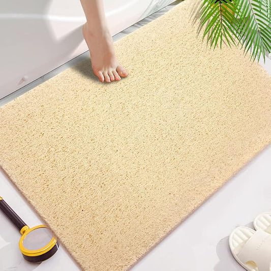 Shower Mats Non Slip for Elderly, 24x32’’Lager Loofah Bath Mats for Shower, Non-Slip Bath Mat for Elderly-Beige