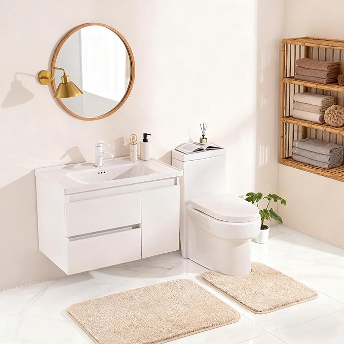 Exclusivo Mezcla Toilet Rugs U-Shaped 20x24, Extra Soft Non Slip Absorbent Water Microfiber Bath Rugs, Machine Washable Quick Dry Bath Mats for Toilet, Solid Camel