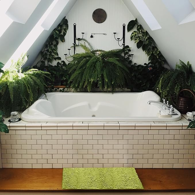 Non-Slip Bath Rug,Extra Soft Microfiber Bedroom Shag Carpet with Anti-Slip Backing,Water/Dust Absorbent Fast Dry Shower Mat,Sound Insulated Stairs Pad,Machine Washable (Lime Green,17 x 27 Inches)