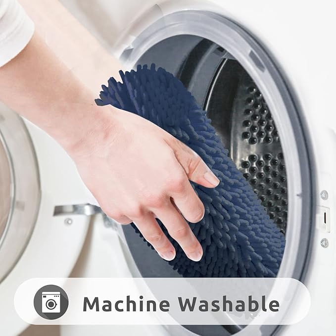 Non-Slip Bath Rug,Extra Soft Microfiber Bedroom Shag Carpet with Anti-Slip Backing,Water/Dust Absorbent Fast Dry Shower Mat,Sound Insulated Stairs Pad,Machine Washable (NavyBlue,12 x 24 Inches)