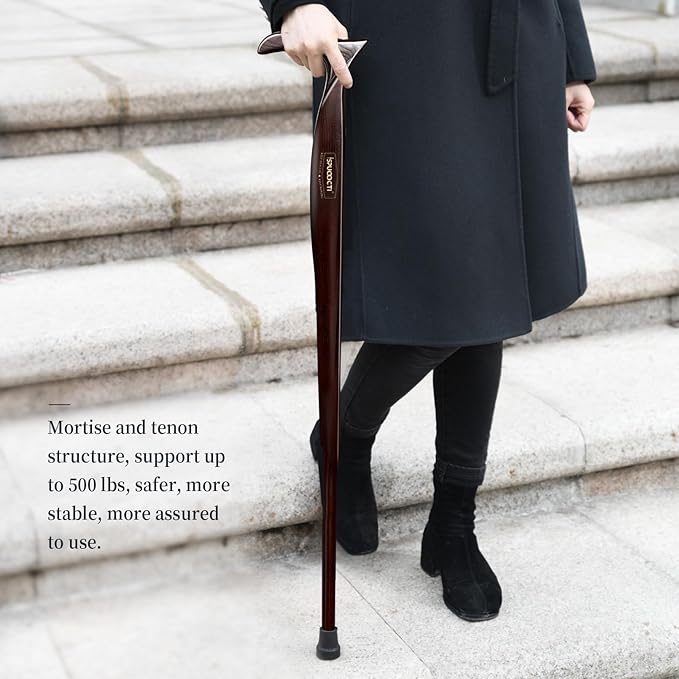 Wooden Walking Cane for Men and Women -Natural Solid Wood, 3 Rubber Tips, Heavy Duty, with Travel Bag- Wooden Walking Stick, Ergonomic Canes for Seniors Unisex Walking Canes