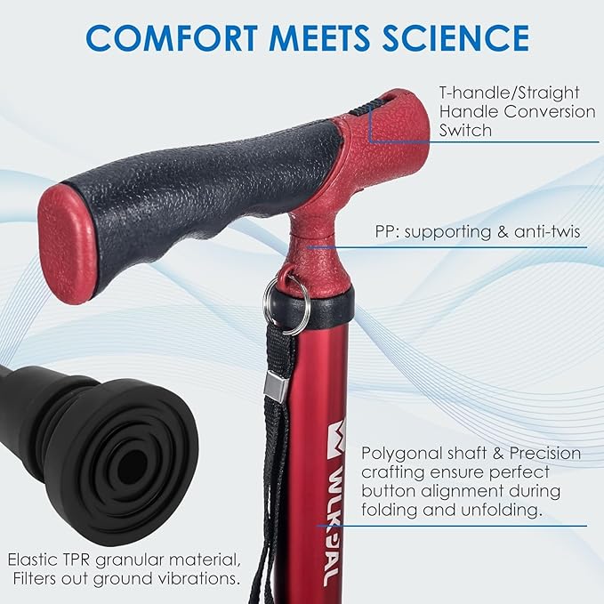 One-Button Telescopic Folding Walking Cane (Anchor Series) – Like an Umbrella | Compact, Lightweight & Travel-Friendly Folding Cane, Adjustable, All-Terrain Tips, Elegant Muted Tones