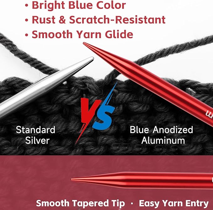 Interchangeable Circular Knitting Needles Set, 13 Pairs (26pcs) Glossy Red Aluminum Knitting Needles Kit, Sizes 3.0mm–10.0mm, Knitting Needle Case & Accessories for Knitting Beginners & Advanced