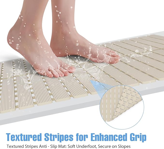 Shower Mat Non-Slip Bath Mat for Tub and Shower Stall,200+ Suction Cups with Drain Holes, Quick Dry Machine Washable, Extra Grip for Elderly and Baby, Bathroom Essentials 24x24 Inch (Light Brown)