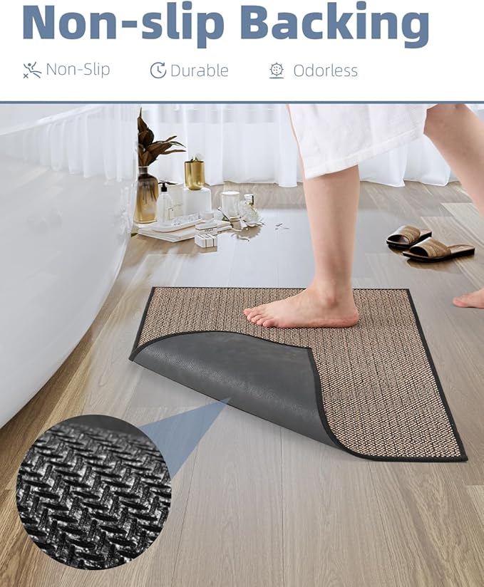 PADOOR Non-Slip Bath-Mats, Rubber-Backing Braided Absorbent Mats, Machine Washable Thin Bath Rugs Fit Under Door, Quick Dry for Bathroom Floor, 24x47 Black