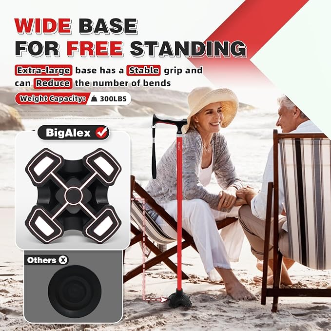 BigAlex Lightweight Collapsible Walking Cane with Soft Comfortable TPR Handle for Seniors and Elderly Adults, Larger Handle for Comfort, Adjustable Support Stick, Portable Travel Aid for Men & Women