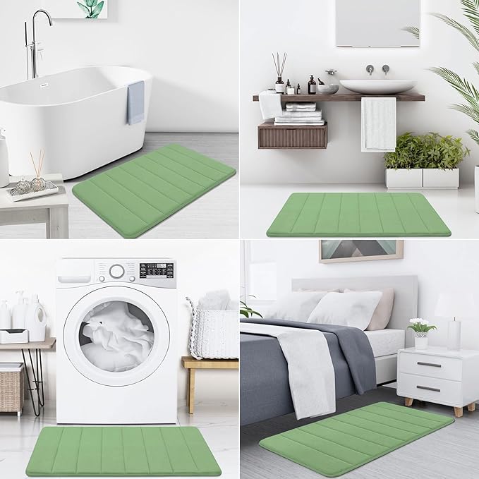 Buganda Memory Foam Bath Mat, 70" x 24", Ultra Soft and Non-Slip Bathroom Rugs, Water Absorbent and Machine Washable Bath Rug Runner for Bathroom, Shower, and Tub, Olive Green