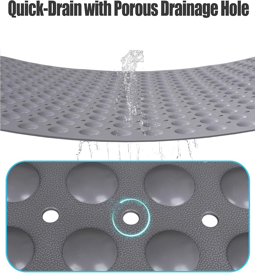 Extra Large Shower Mat, Yonala 47.2 x 31.5 Inch Non Slip Shower Mats for Inside Shower with Drain Hole and Suction Cups, Soft Trimmable TPE Anti Slip Shower Mat for Walk in Shower Stall, Heavy Mat