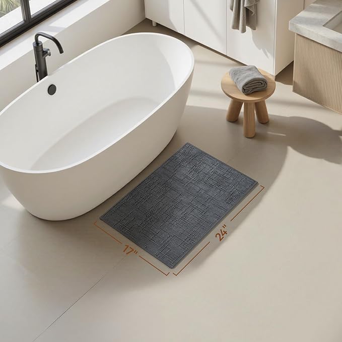 AMOAMI Bath Mat Non Slip Super Absorbent Quick Dry Bath Mats for Bathroom Floor Rubber Backing Washable Bathroom Rugs Modern Woven Jacquard Mat, Beside Tub Bath Rugs, 17" x 24", Darkgrey