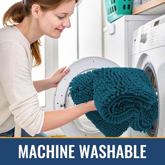 Arotive Bathroom Rugs 24x16, Extra Soft Absorbent Shaggy Chenille Bath Rugs, Machine Washable Rubber Backing Non-Slip Bath Mats for Bathroom Floor Tub and Shower, Home Decor Accessories, Peacock Blue