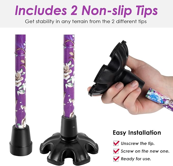 Walking Cane PANZHENG Cane for Man/Woman | Mobility & Daily Living Aids | 5-Level Height Adjustable Walking Stick | Comfortable Plastic T-Handle Portable Walking Stick Folding Cane