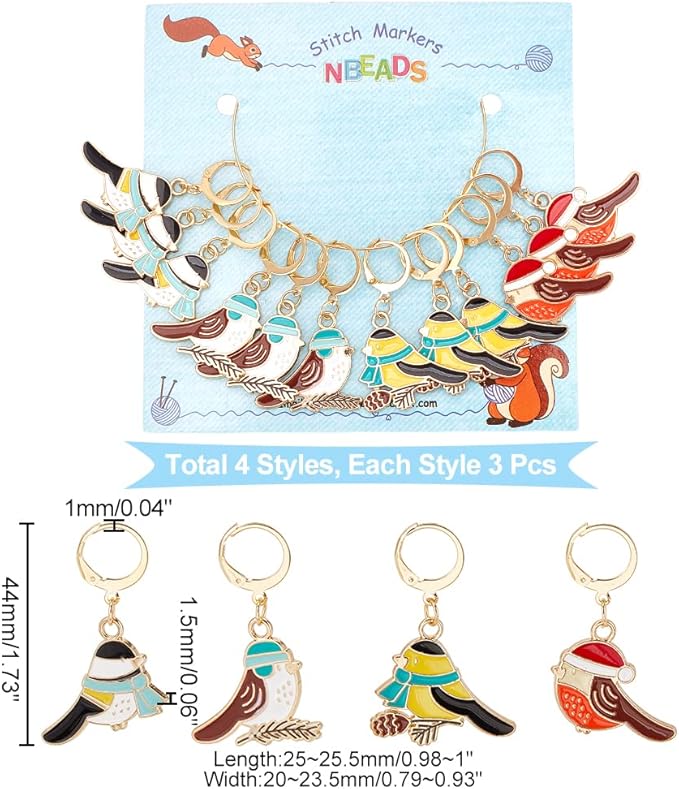 NBEADS 12 Pcs Enamel Bird Stitch Markers, Enamel Alloy Crochet Stitch Marker Charms Removable Lobster Clasp Locking Stitch Marker for Knitting Weaving Sewing Accessories Quilting Handmade Jewelry