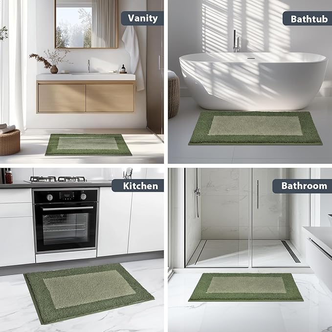 Bathroom Rugs 24" x 36", Non-Slip Extra Soft Absorbent Bath Rugs, Machine Washable Quick Dry Bath Mats for Bathroom Floor, Shower, Bathtub and Sink, Sage Green & Budding Green