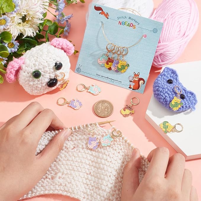 NBEADS 24 Pcs Bear with Guitar Stitch Markers, Enamel Alloy Crochet Stitch Marker Charms 304 Stainless Steel Clasp Locking Stitch Marker for Knitting Weaving Sewing Jewelry Making