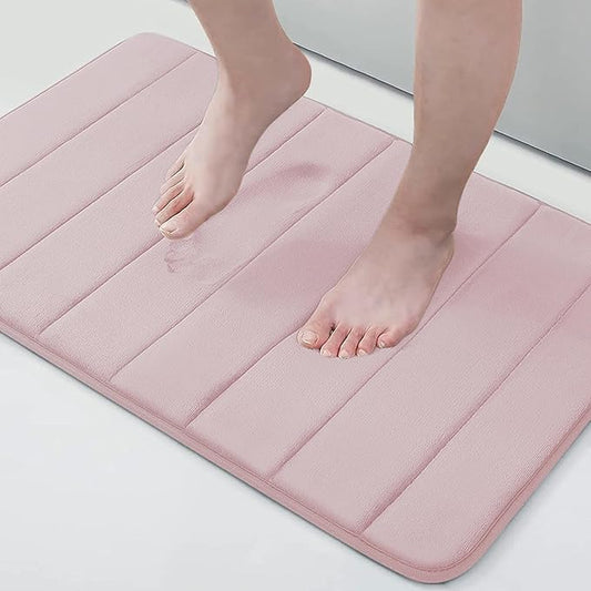 Buganda Memory Foam Bath Mat, 24" x 16", Ultra Soft and Non-Slip Bathroom Rugs, Water Absorbent and Machine Washable Bath Rug for Bathroom, Shower, and Tub, Peach