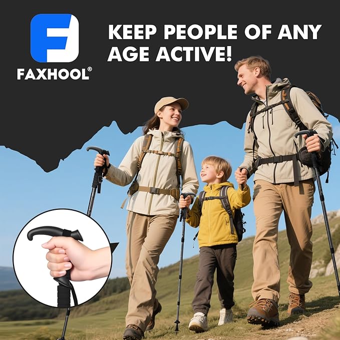 Telescopic Walking Cane 43 Inch with Anti-Shock & T-Grip Handle - 7075 Aluminum Quick Lock Trekking Pole, Ultralight for Hiking, Camping, Mountaineering