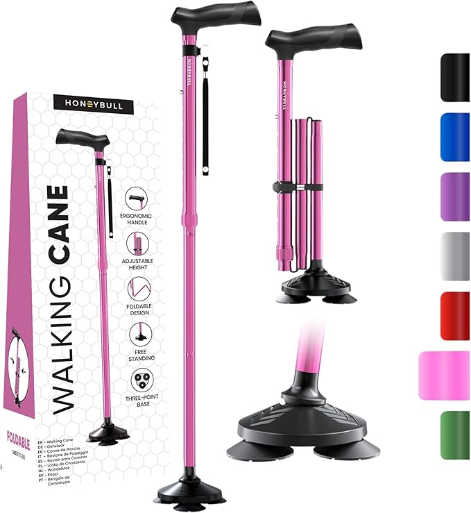 Walking Cane for Men & Women Foldable, Adjustable, Heavy Duty, Free Standing, All Terrain, Collapsible Walking Sticks for Seniors & Adults