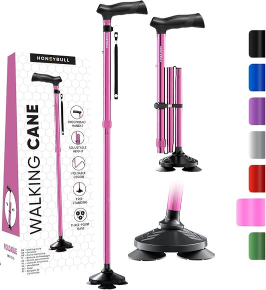 Walking Cane for Men & Women Foldable, Adjustable, Heavy Duty, Free Standing, All Terrain, Collapsible Walking Sticks for Seniors & Adults