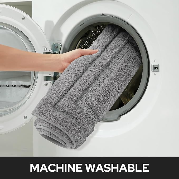 HOMEIDEAS Bathroom Rugs Sets 2 Piece, Super Soft and Absorbent Non Slip Microfiber Machine Washable Bath Mat Set (20" x 32" + 16" x 24", Grey)