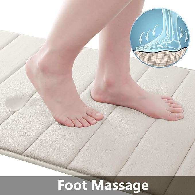 Buganda Memory Foam Bath Mat, 60" x 24", Ultra Soft and Non-Slip Bathroom Rugs, Water Absorbent and Machine Washable Bath Rug Runner for Bathroom, Shower, and Tub, Cream