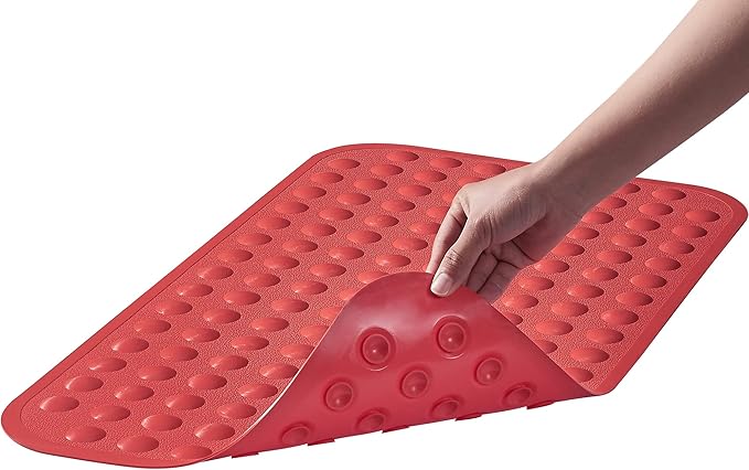 Yanzifly Bathtub Mat Non Slip Bath Mat for Tub Silicone Soft Bath Tub Mat Non Slip Shower Mats, Suction Cups Bath Tub Anti Slip Matt for Family Use, Machine Washable-Red