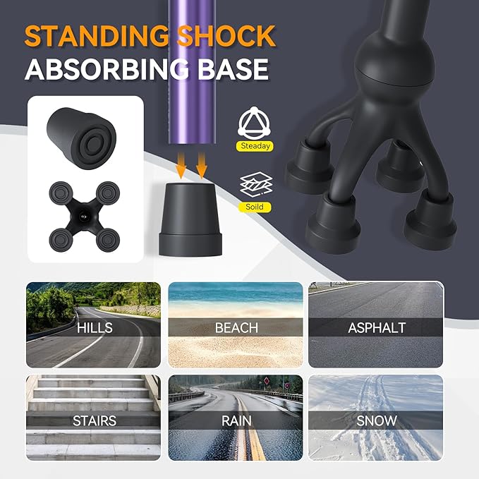 Walking Cane with LED Light for Seniors Men Women, Adjustable Folding Canes for Elderly, Ergonomic Handle & All Terrain Shock Absorbing Base, Walking Sticks for Indoor Outdoor Travel Hiking Support