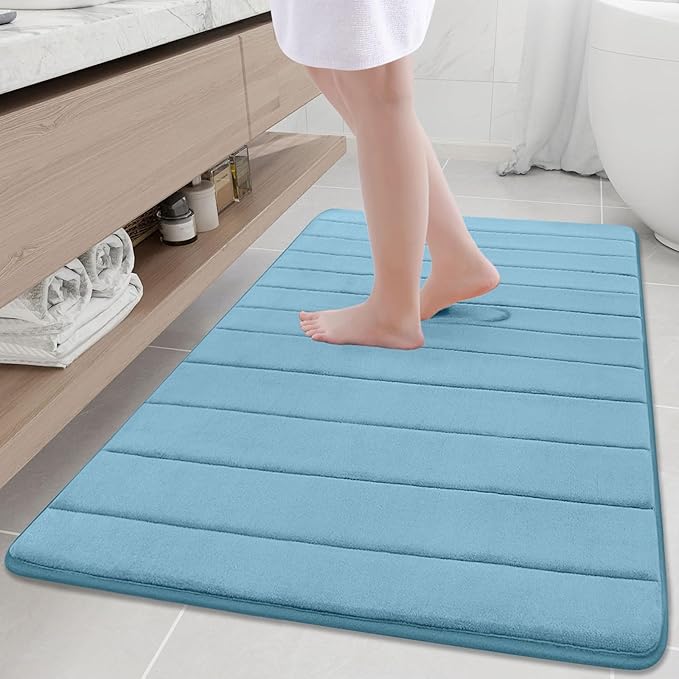 Buganda Memory Foam Bath Mat, 47" x 32", Ultra Soft and Non-Slip Bathroom Rugs, Water Absorbent and Machine Washable Bath Rug Runner for Bathroom, Shower, and Tub, Blue