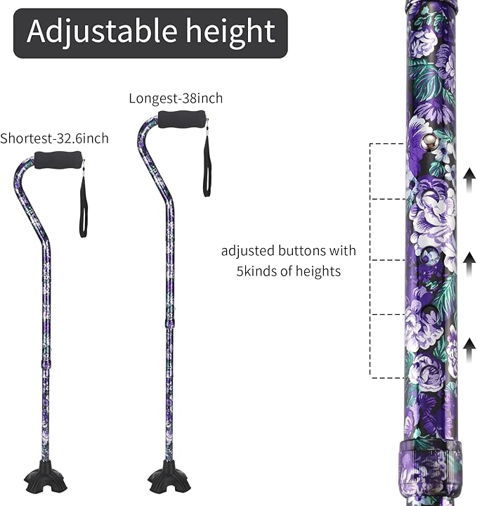 Elegant Walking Cane for Women, Foldable & Adjustable Cane for Seniors with Self-Standing Tip | Lightweight Mobility Aid for Stability & Balance Support