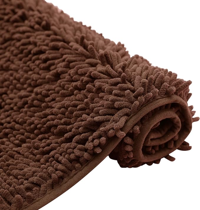 Non-Slip Bath Rug,Extra Soft Microfiber Bedroom Shag Carpet with Anti-Slip Backing,Water/Dust Absorbent Fast Dry Shower Mat,Sound Insulated Stairs Pad,Machine Washable (Coffee,15 x 23 Inches)