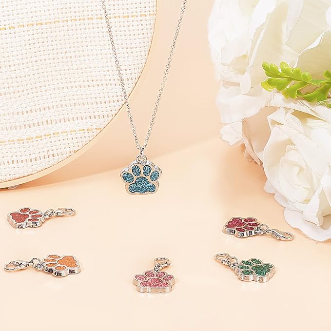 NBEADS 8-Piece Dog Paw Stitch Markers, 8 Color Enamel Alloy Crochet & Knitting Stitch Marker Charms