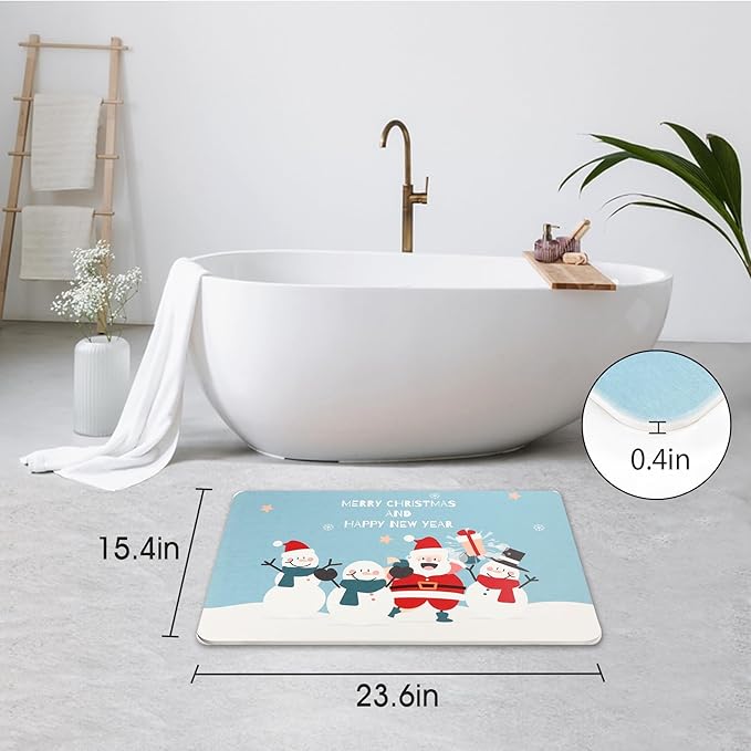Stone Bath Mat Diatomaceous Earth Shower Mat Non-Slip Super Absorbent Diatomite Stone Mats for Bathroom Floor Quick-Drying Easy to Clean (24''*16'' Blue)