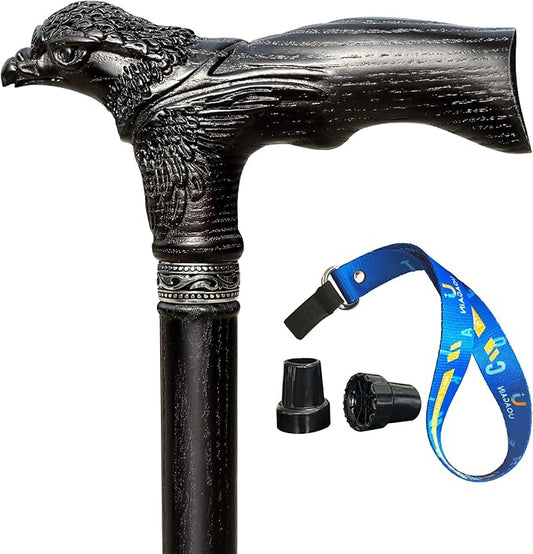 Hand Carved Wooden Walking Cane USA Made Eagle Carved Ergonomic Elegant Wood Canes for Men and Women Support up to 400 lbs Provide Stable Canes for Seniors for Daily Use and Gift Giving