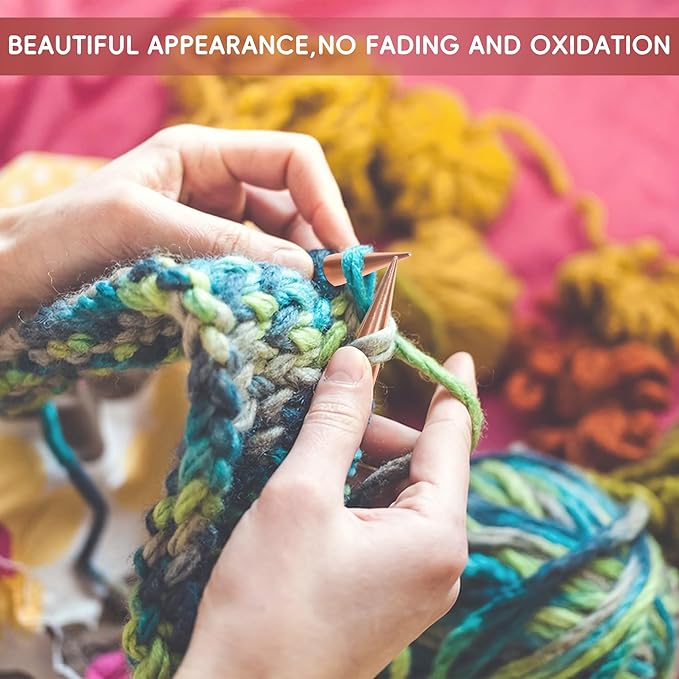 KoovDem Interchangeable Circular Knitting Needles Set - 13 Pairs | Premium Aluminum Needles & Accessories | Rose Gold