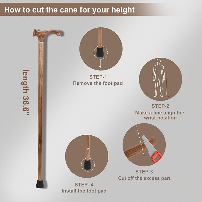 Walking Canes for Men and Women, Wooden Sticks for Seniors, Handcrafted, Ergonomic, Wood Wax Oil Coating Walking Canes for Senior Balance, Crutches for Adults