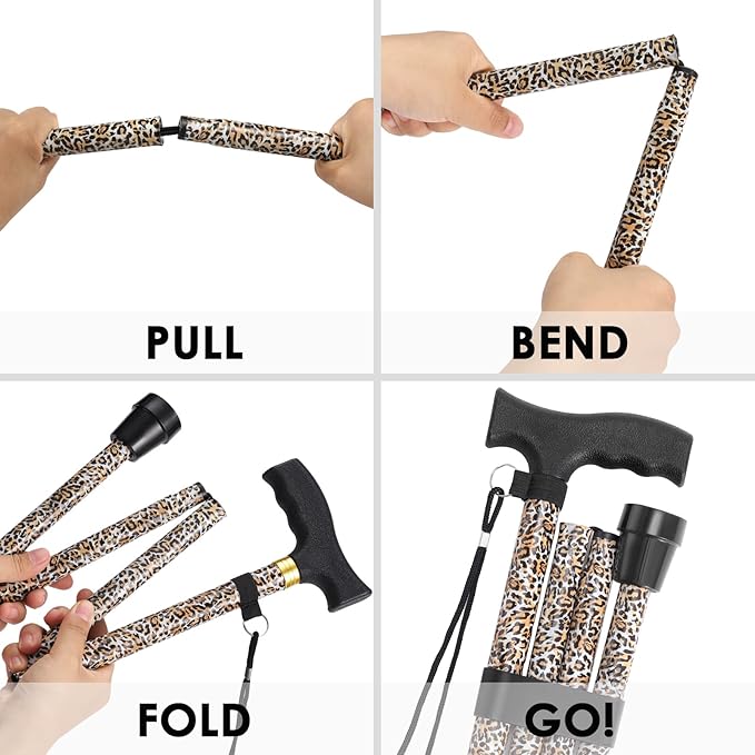 Walking Cane PANZHENG Cane for Man/Woman | Mobility & Daily Living Aids | 5-Level Height Adjustable Walking Stick | Comfortable Plastic T-Handle Portable Walking Stick Folding Cane